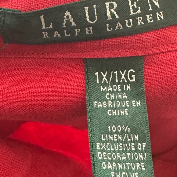 Ralph Lauren Sz 1X 16 18 Shirt Top Button Down Blouse 100% LINEN Red - Picture 6 of 6